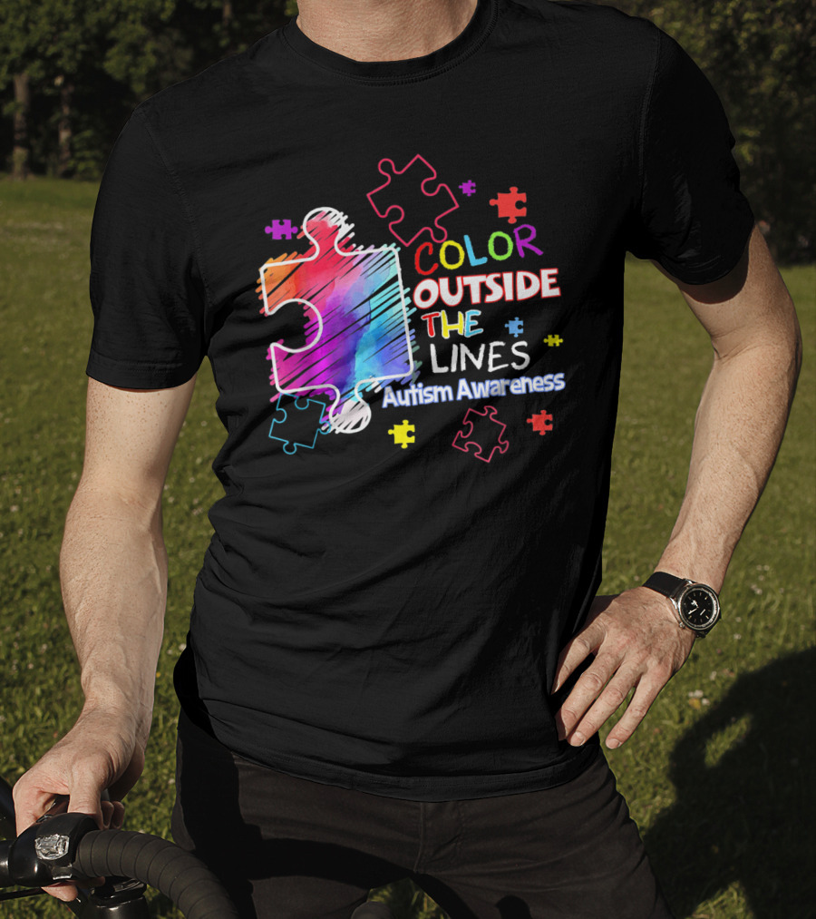 Autism Awareness Color Outside The Lines Puzzle Pieces T-Shirt