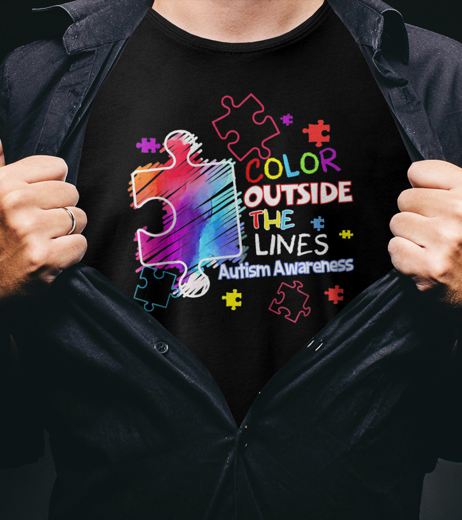 Autism Awareness Color Outside The Lines Puzzle Pieces T-Shirt