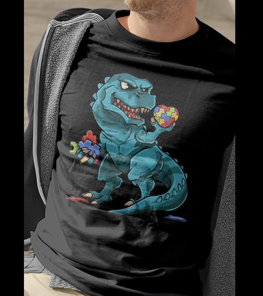 Autism Awareness Dinosaur Puzzle Rex Heart T-Shirt