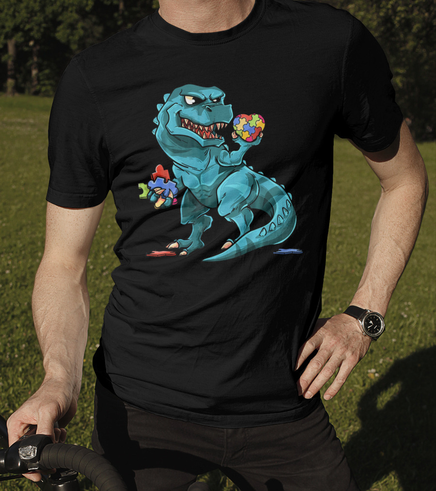 Autism Awareness Dinosaur Puzzle Rex Heart T-Shirt