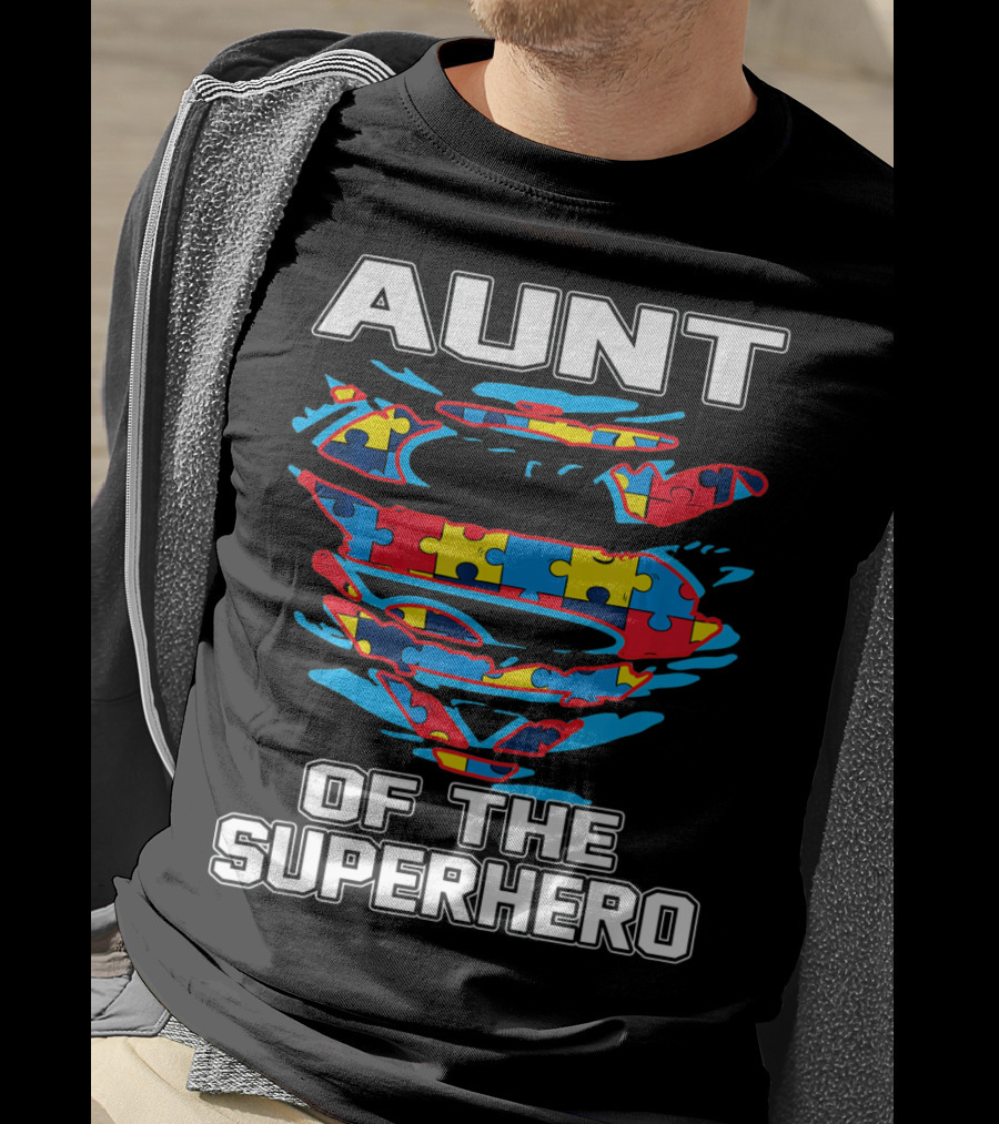 Aunt Of The Superhero Autism Awareness T-Shirt