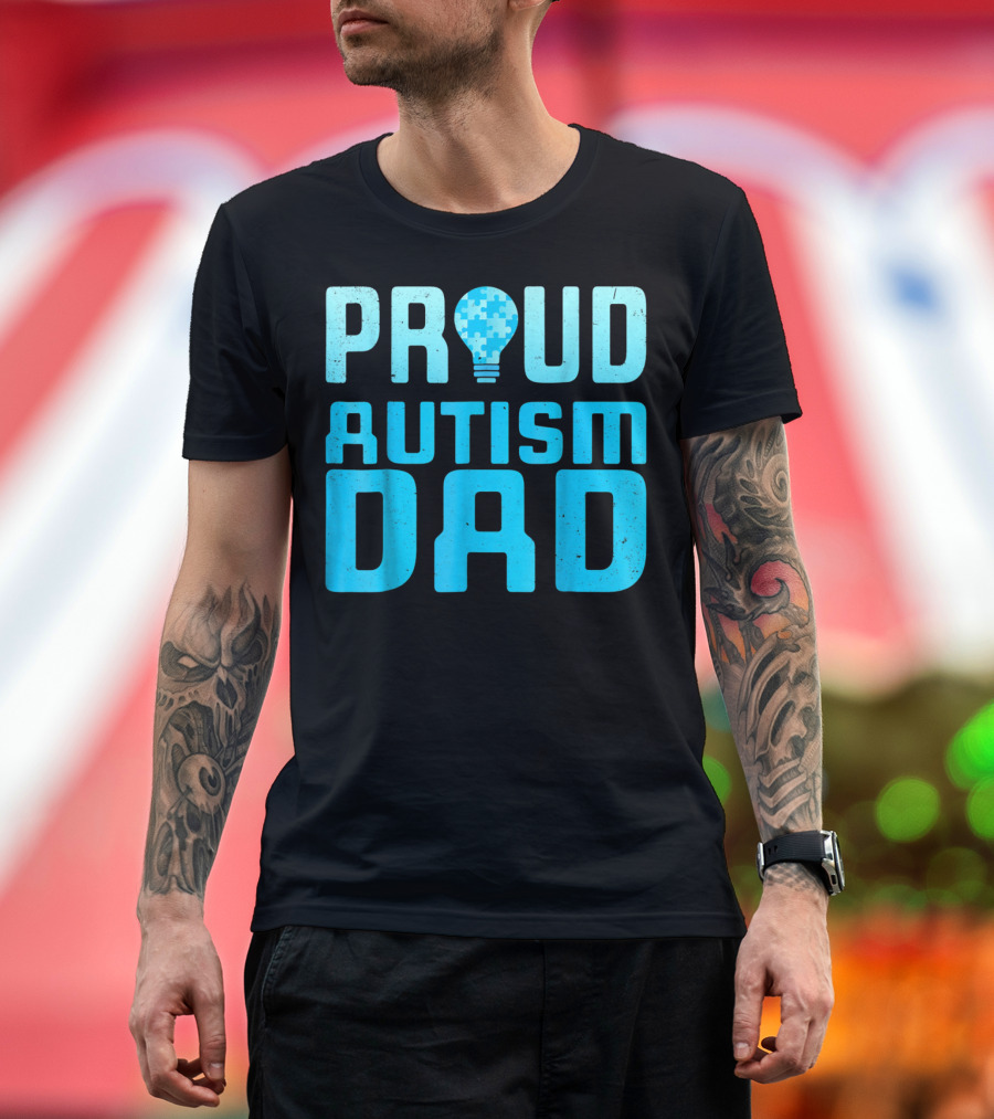Proud Autism Dad Light Bulb Puzzle T-Shirt