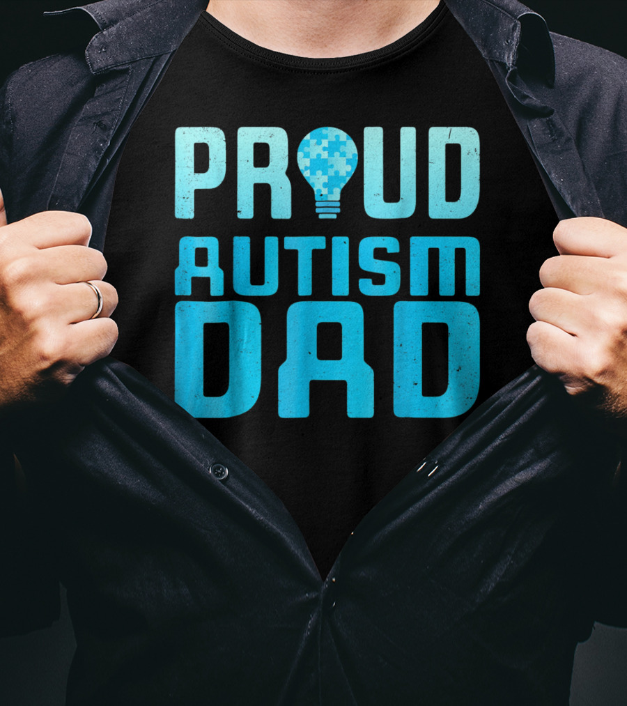 Proud Autism Dad Light Bulb Puzzle T-Shirt