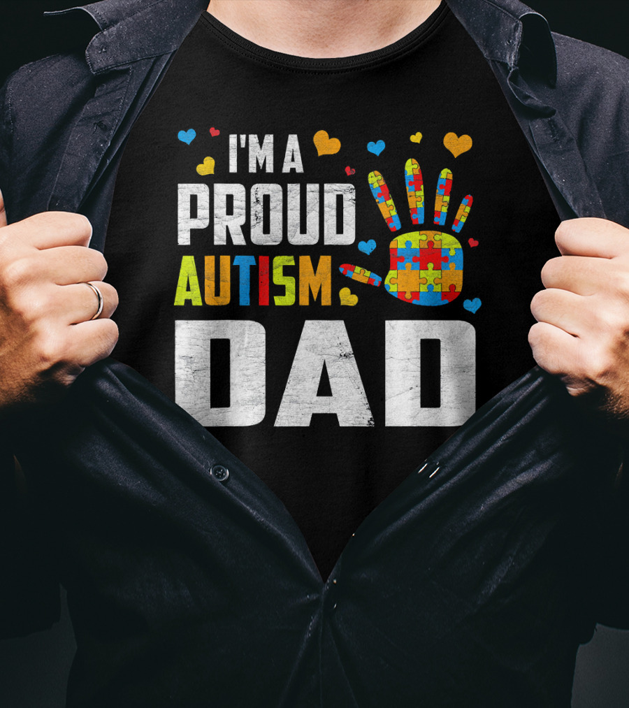 I'm A Proud Autism Dad Autism Awareness Puzzle Piece Heart T-Shirt