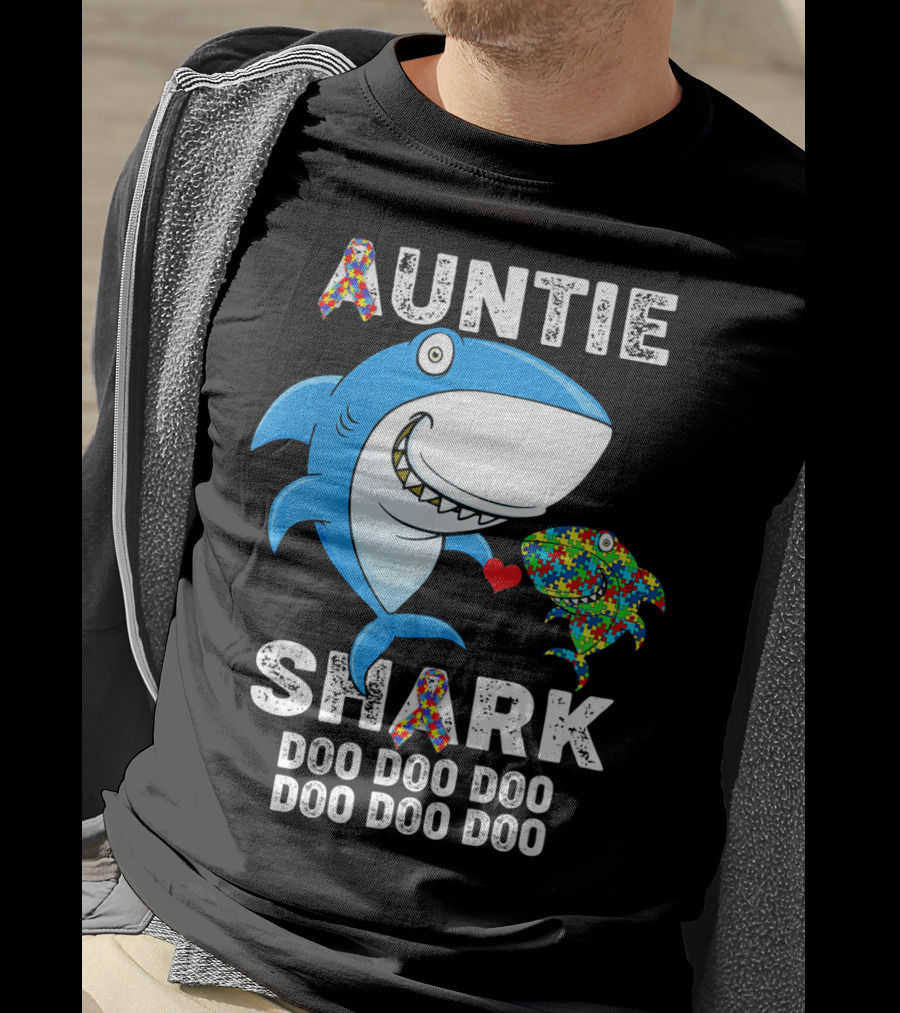 Auntie Shark Doo Doo Doo Autism Awareness Aunt T-Shirt