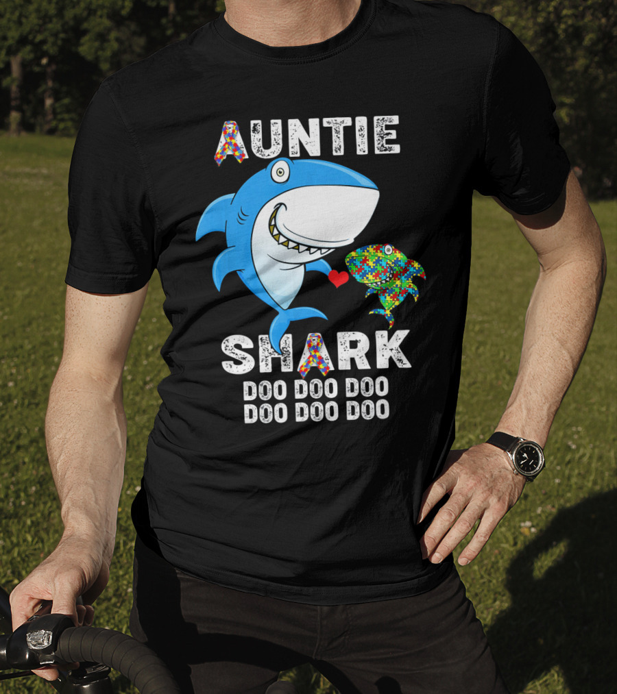 Auntie Shark Doo Doo Doo Autism Awareness Aunt T-Shirt