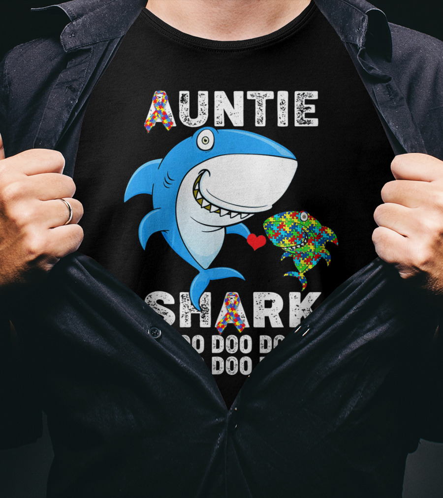 Auntie Shark Doo Doo Doo Autism Awareness Aunt T-Shirt