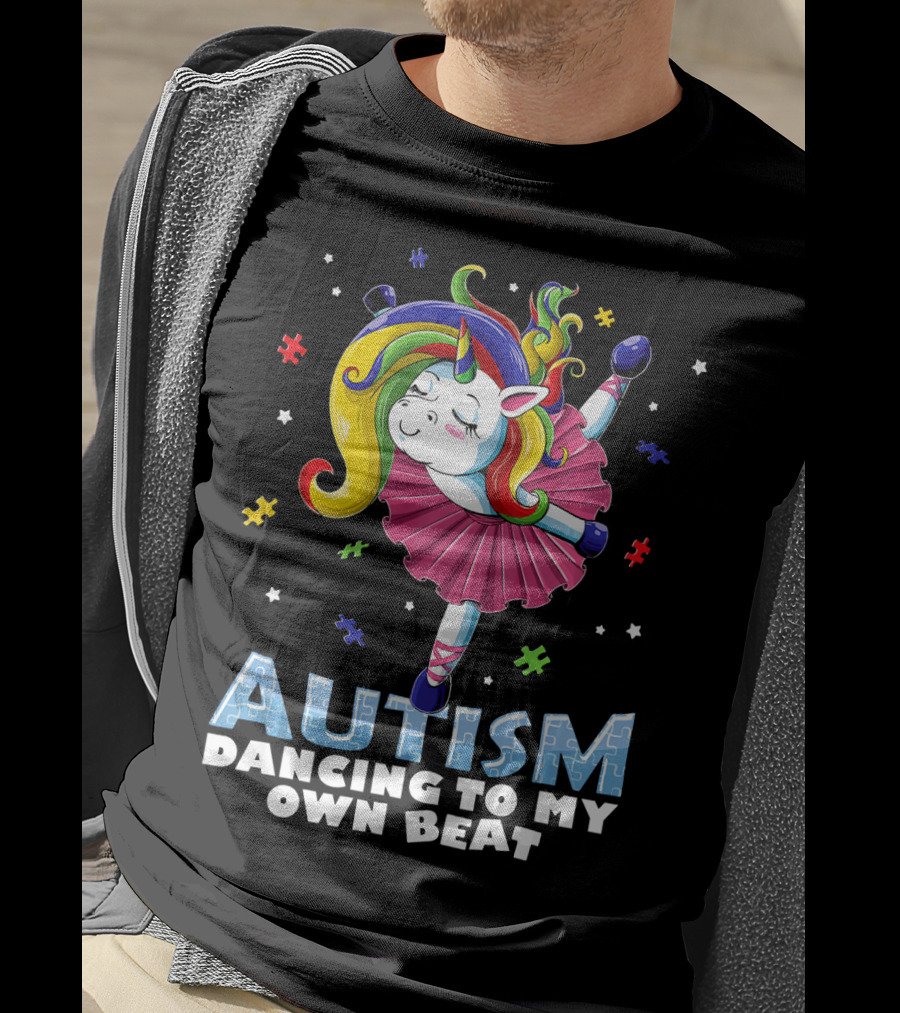 Autism Dancing To My Own Beat Unicorn With Puzzles T-Shirt