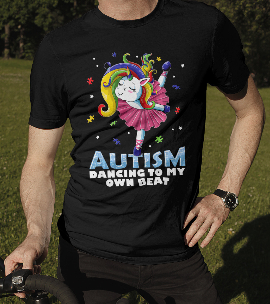 Autism Dancing To My Own Beat Unicorn With Puzzles T-Shirt