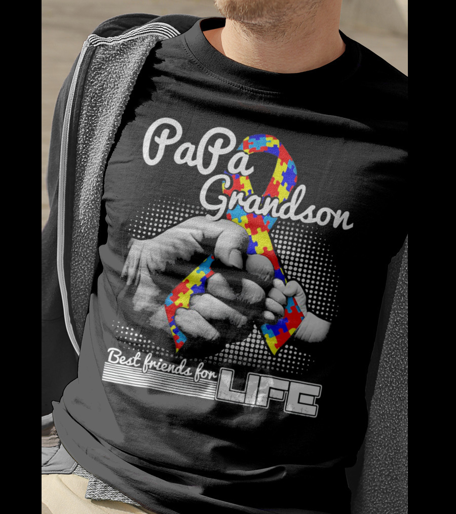 PaPa Grandson Best Friends For Life Autism Puzzle T-Shirt
