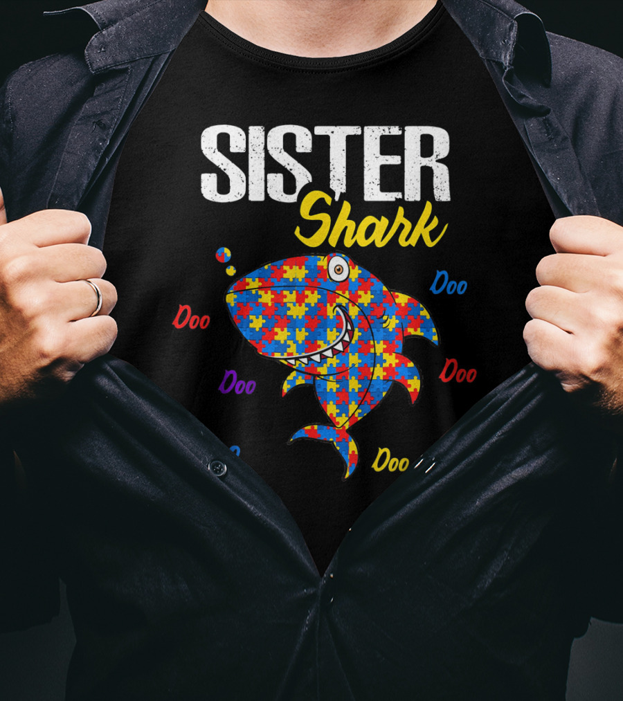 Sister Shark Autism Aware Puzzle Doo Doo T-Shirt