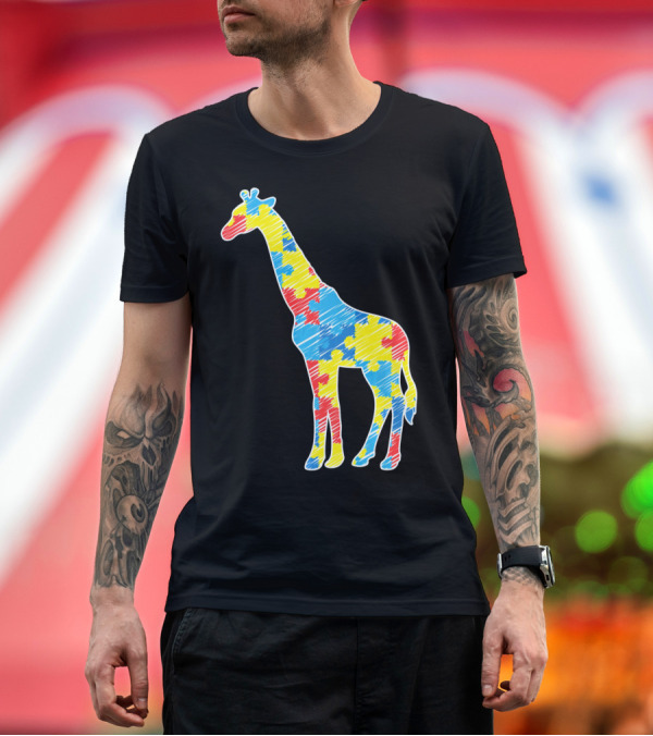 Premium T-Shirt: Cute Giraffe Puzzle Pattern Autism Awareness T-Shirt Cute Giraffe Puzzle Pattern Autism Awareness T-Shirt