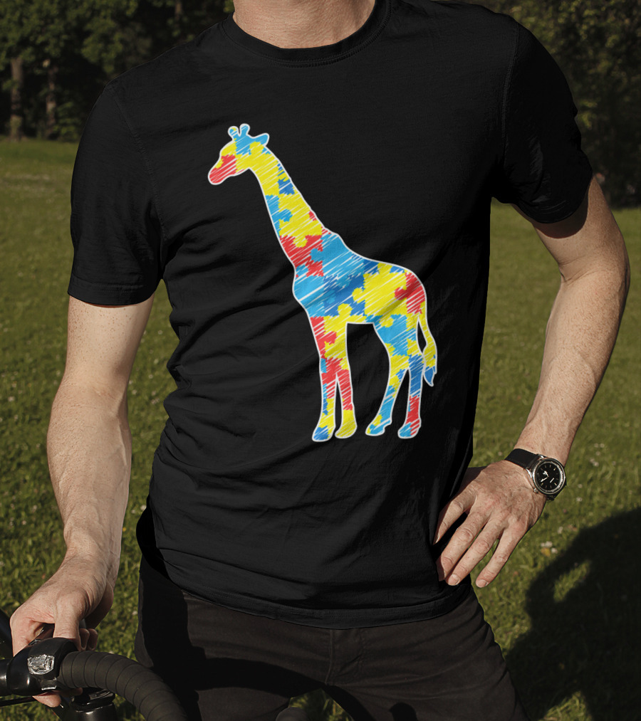 Cute Giraffe Puzzle Pattern Autism Awareness T-Shirt