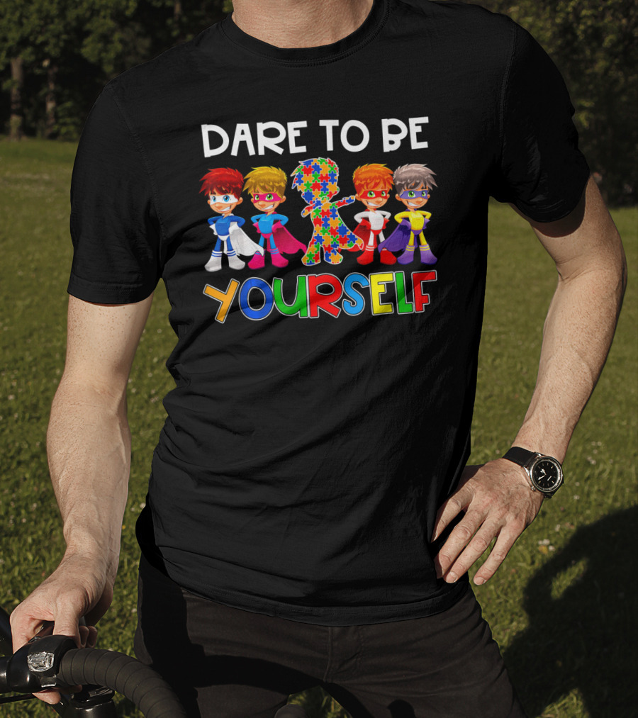 Dare To Be Yourself Autism Awareness Superhero Kids T-Shirt