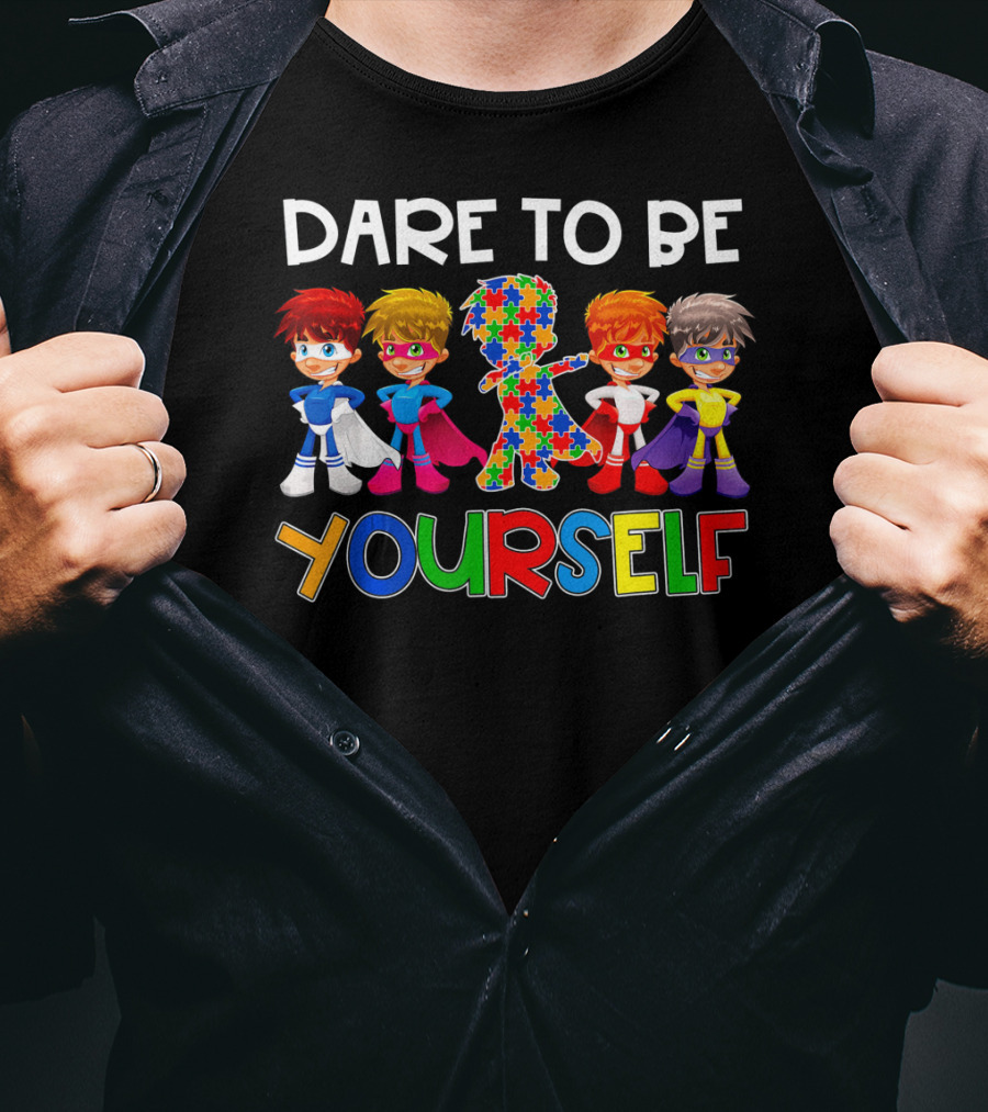 Dare To Be Yourself Autism Awareness Superhero Kids T-Shirt