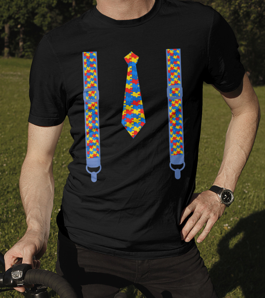 Autism Awareness Tie And Suspenders Puzzle T-Shirt