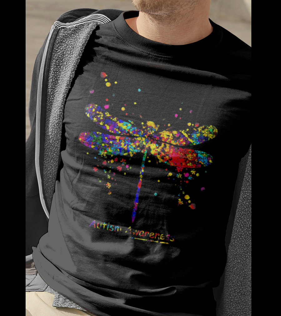 Dragonfly Autism Awareness Colorful Splash T-Shirt