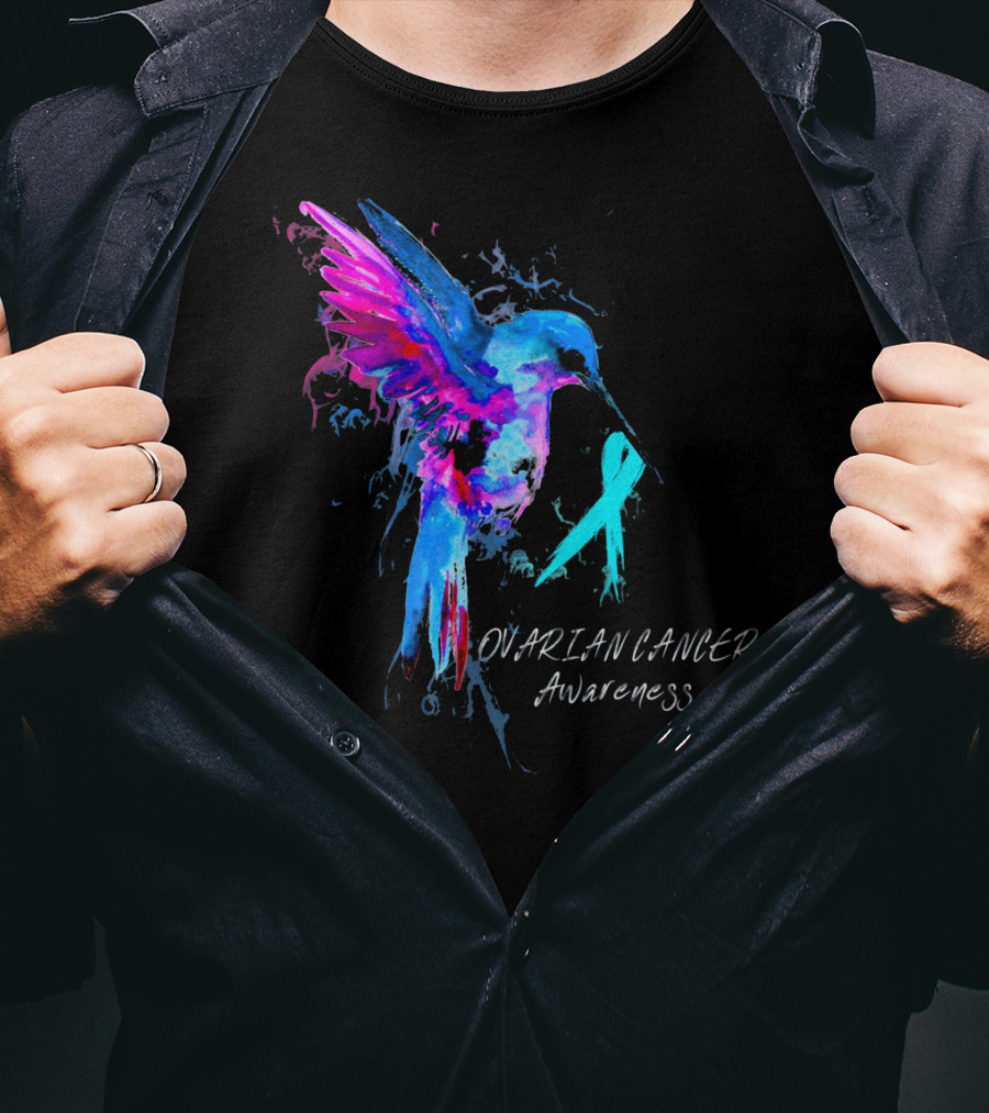 OVARIAN CANCER AWARENESS Bird Ribbon Hummingbird T-Shirt