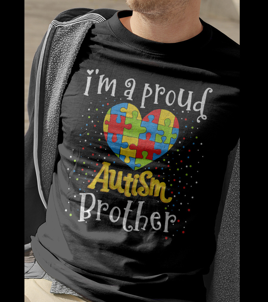 I'm A Proud Autism Brother Autism Awareness Heart Puzzle T-Shirt