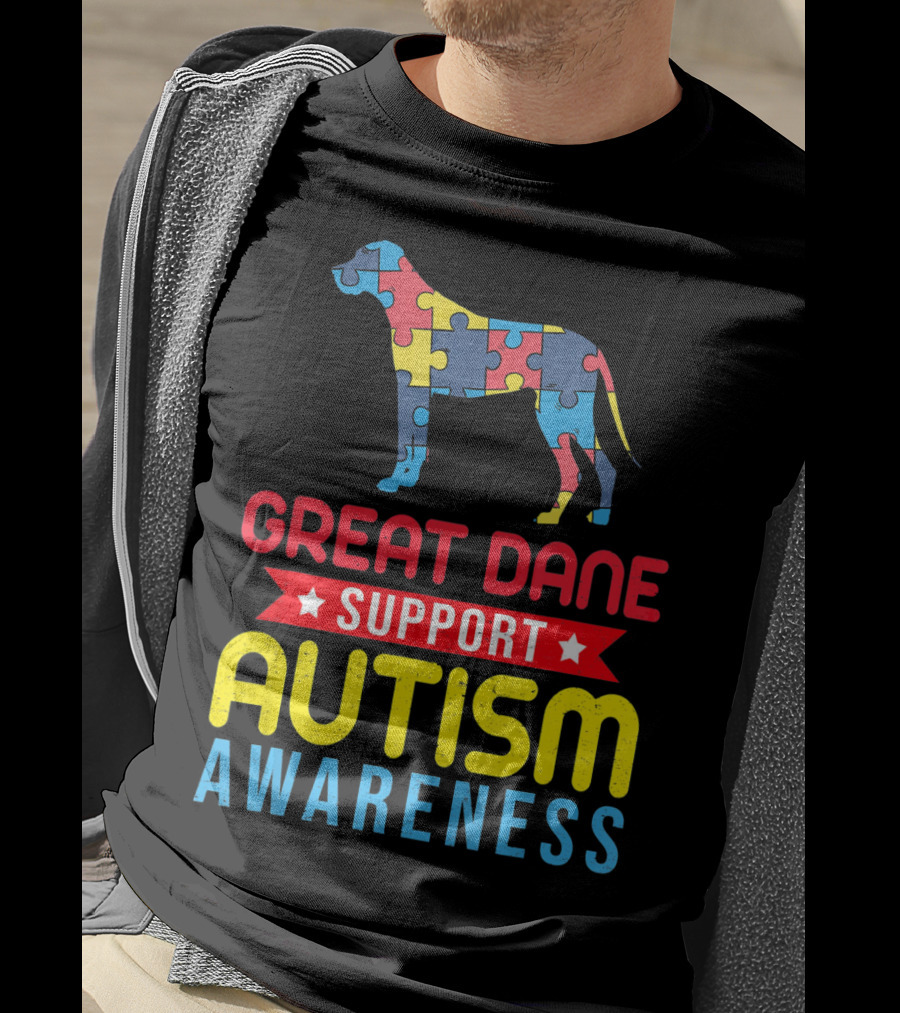 Great Dane Autism Awareness Support Puzzle T-Shirt