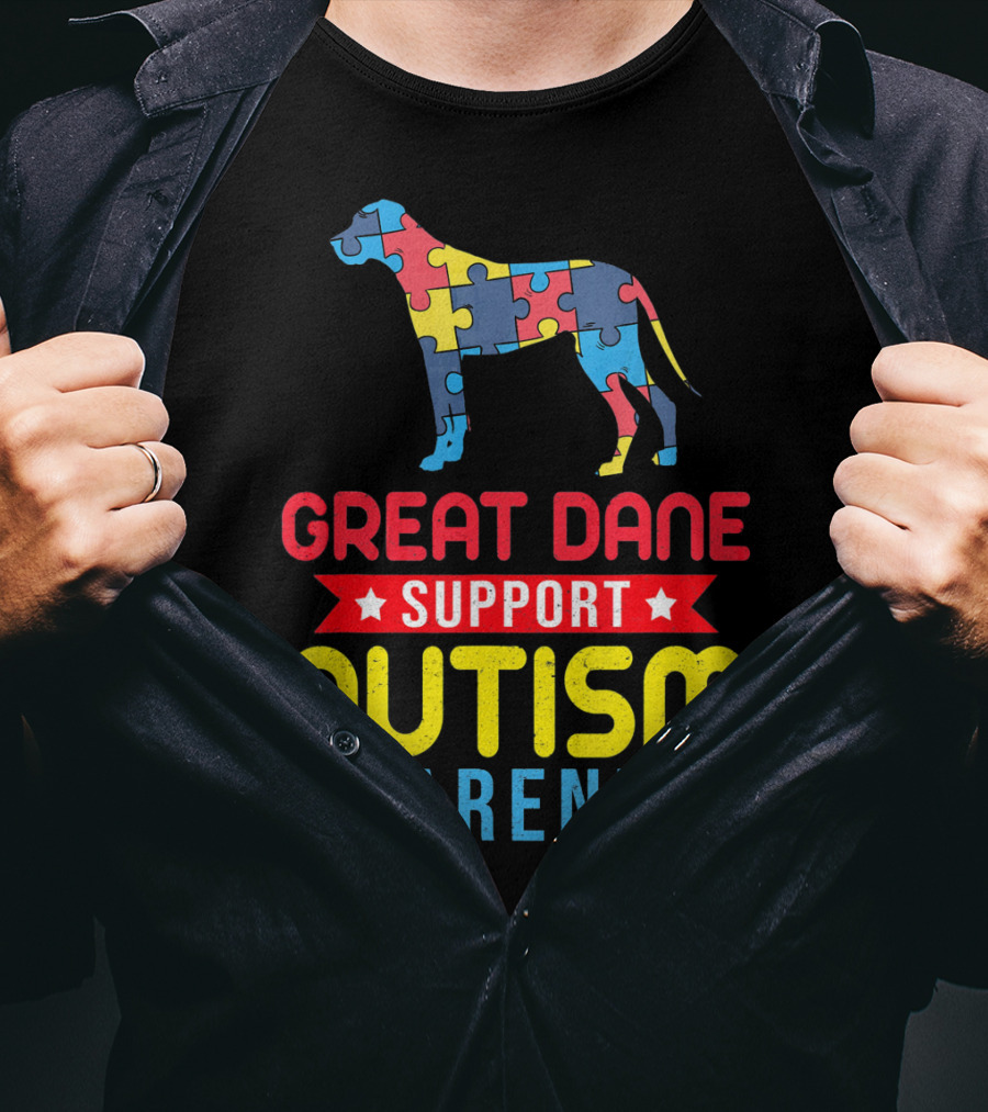 Great Dane Autism Awareness Support Puzzle T-Shirt
