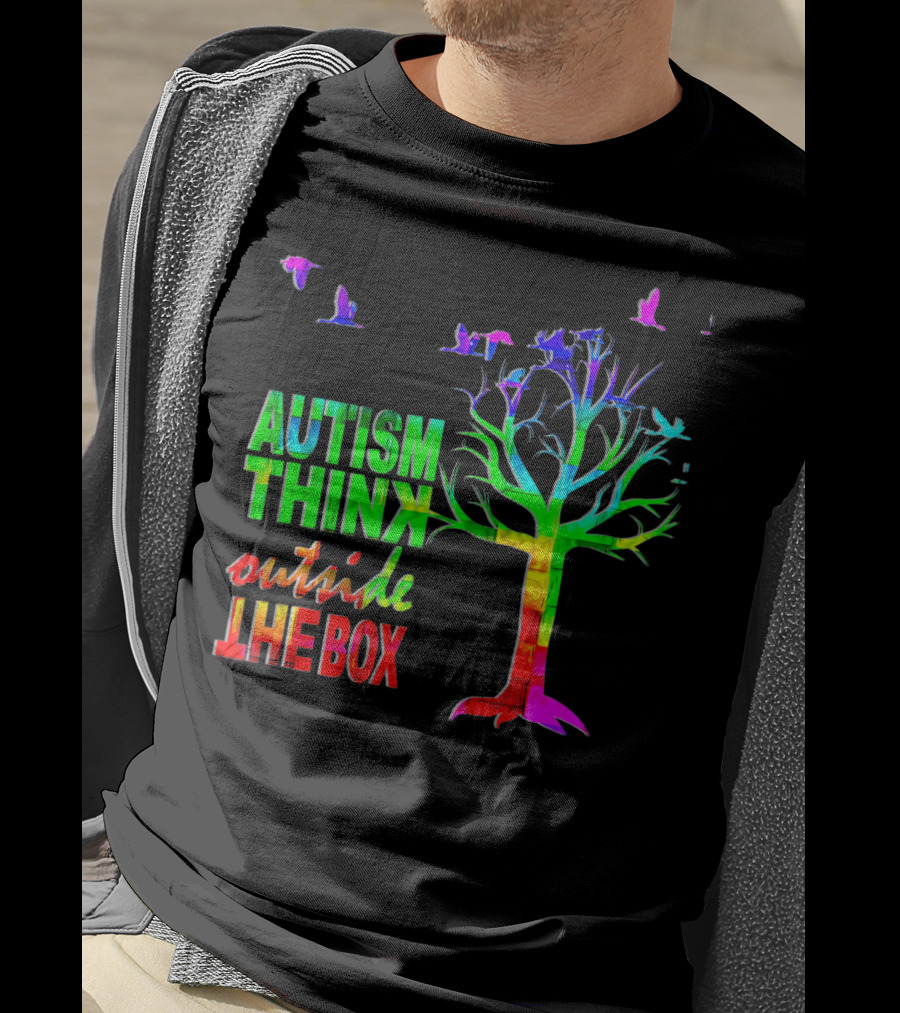 Autism Awareness Think Outside The Box Ribbon MomDadKid Autist T-Shirt
