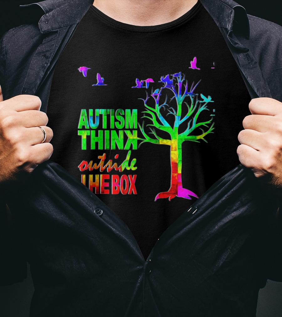 Autism Awareness Think Outside The Box Ribbon MomDadKid Autist T-Shirt