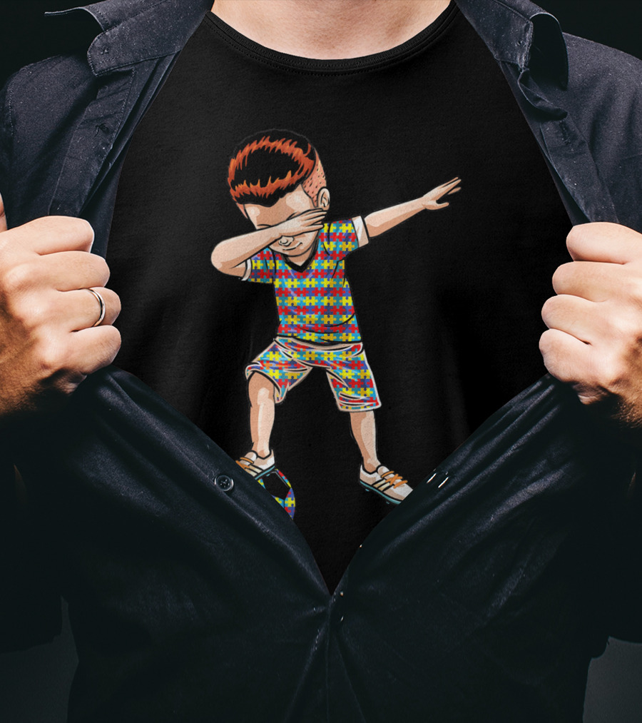 Dabbing Boy Soccer Autism Awareness Puzzle T-Shirt
