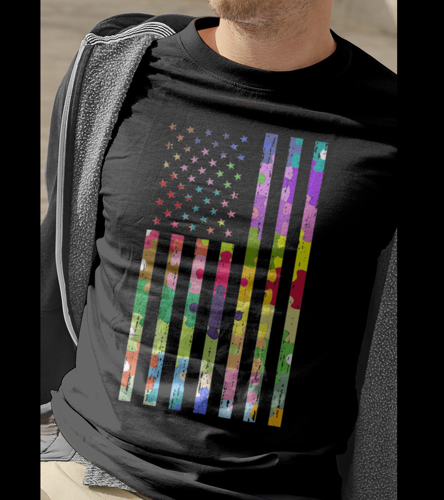 Autism Awareness Puzzle Pattern American Flag T-Shirt