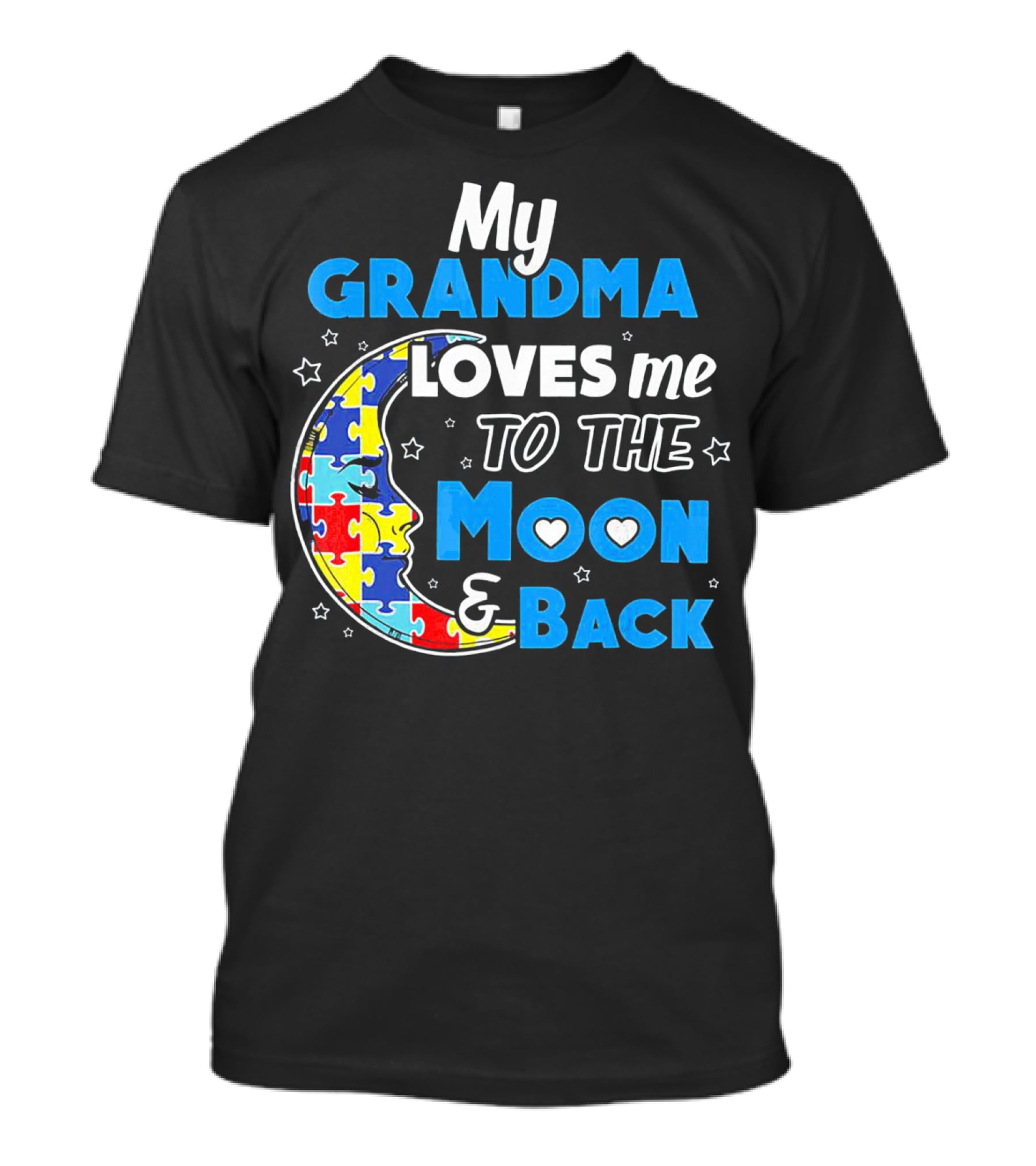 My Grandma Loves Me To The Moon And Back Puzzle Piece Moon Hearts Stars T-Shirt