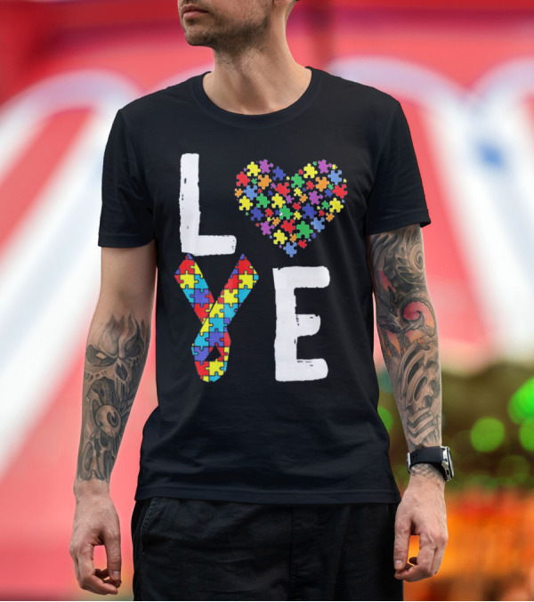 Premium T-Shirt: Love Autism Awareness DadK Heart Puzzle T-Shirt Love Autism Awareness DadK Heart Puzzle T-Shirt