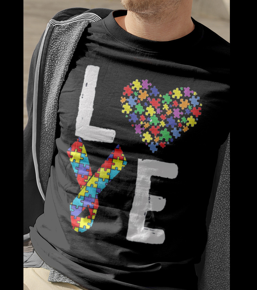 Love Autism Awareness DadK Heart Puzzle T-Shirt