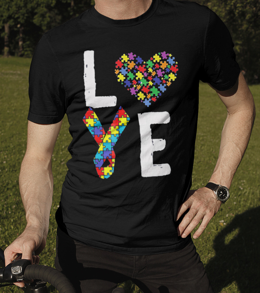 Love Autism Awareness DadK Heart Puzzle T-Shirt