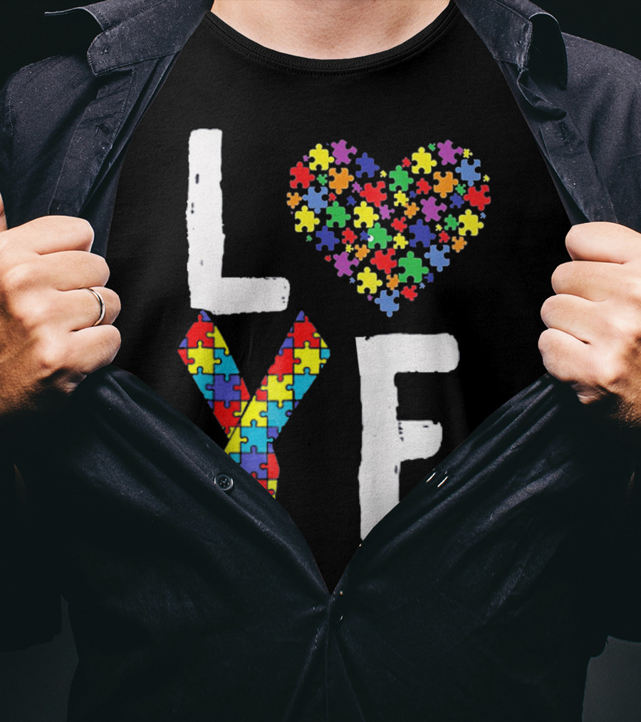 Love Autism Awareness DadK Heart Puzzle T-Shirt
