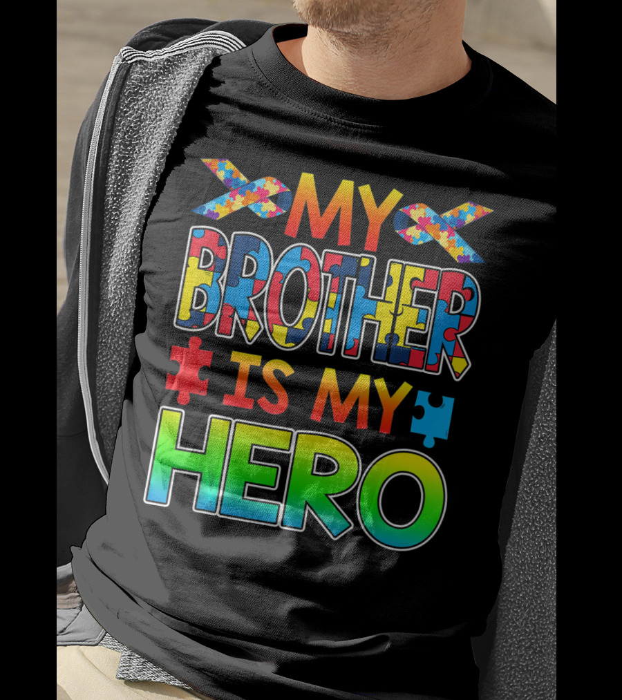 Autism Awareness My Brother Is My Hero Puzzle Ribbon T-Shirt