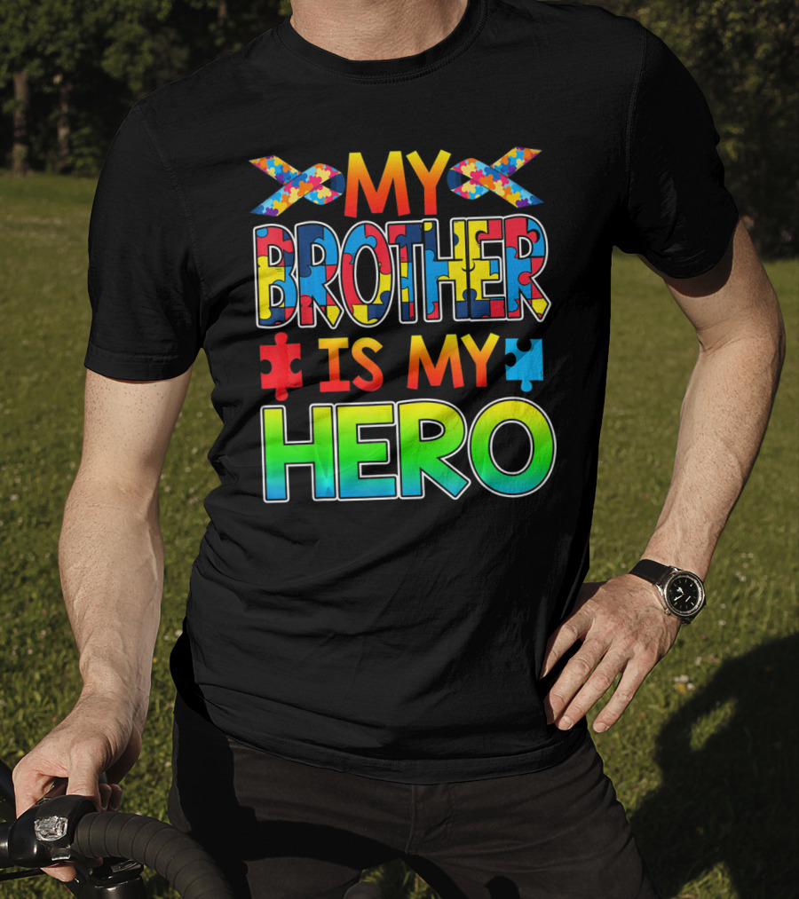 Autism Awareness My Brother Is My Hero Puzzle Ribbon T-Shirt
