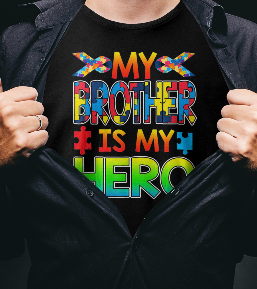 Autism Awareness My Brother Is My Hero Puzzle Ribbon T-Shirt