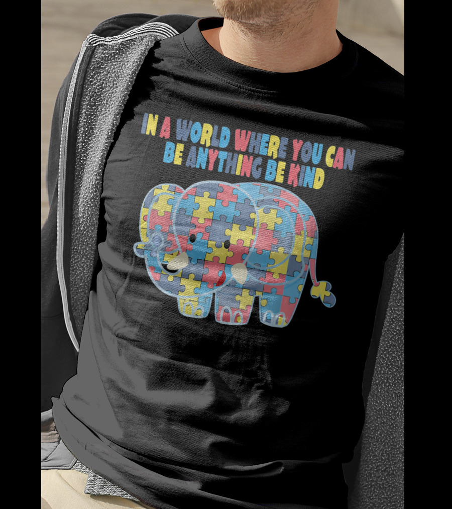 In A World Where You Can Be Anything Be Kind Autism Elephant Awareness Dad T-Shirt