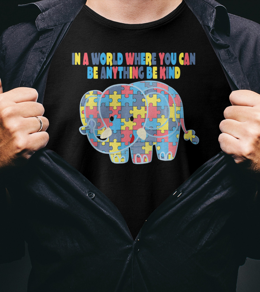 In A World Where You Can Be Anything Be Kind Autism Elephant Awareness Dad T-Shirt