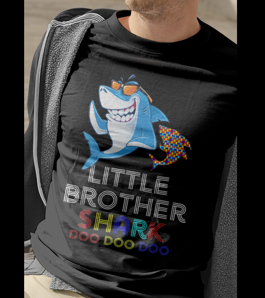 Little Brother Shark Autism Awareness Doo Doo Doo T-Shirt