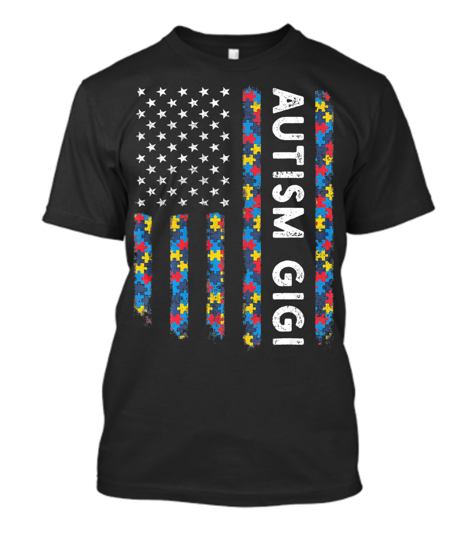 Autism Gigi American Flag Puzzle Piece Awareness T-Shirt