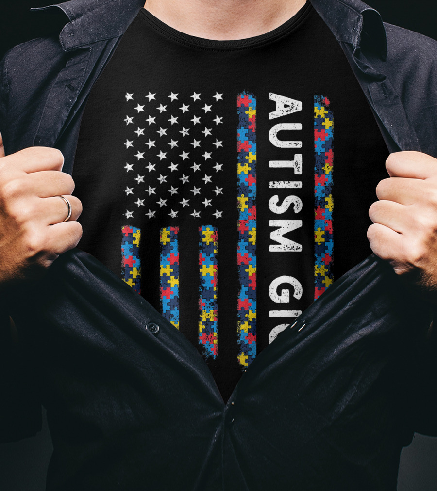 Autism Gigi American Flag Puzzle Piece Awareness T-Shirt