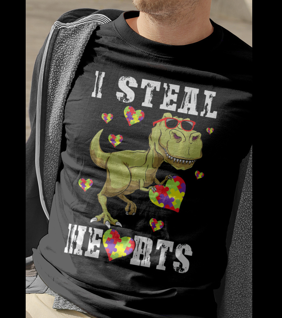 I Steal Hearts Dinosaur Autism Awareness Kids T-Shirt