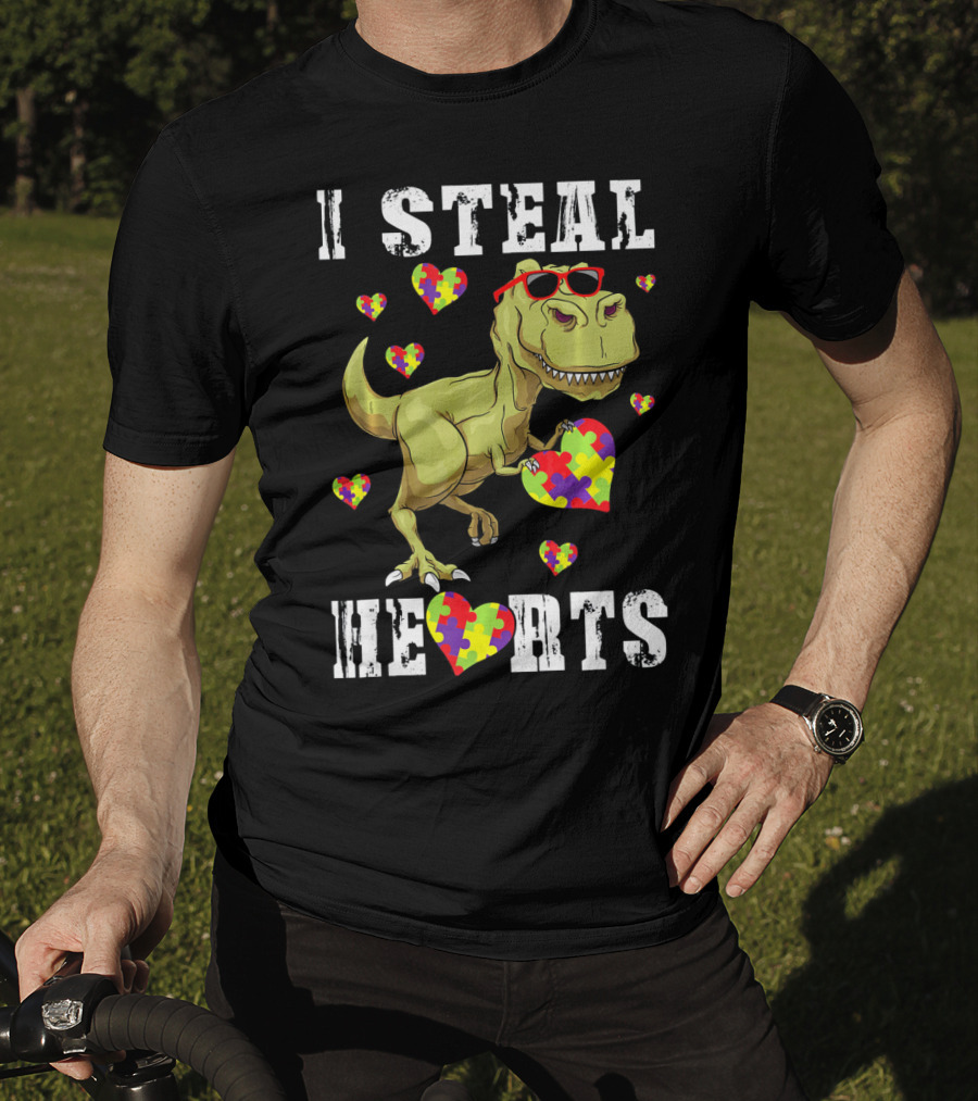 I Steal Hearts Dinosaur Autism Awareness Kids T-Shirt