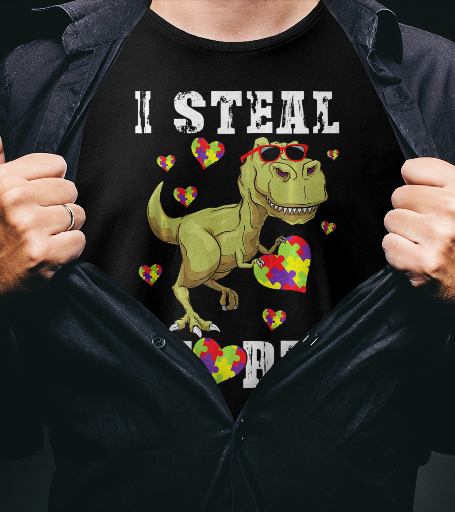 I Steal Hearts Dinosaur Autism Awareness Kids T-Shirt