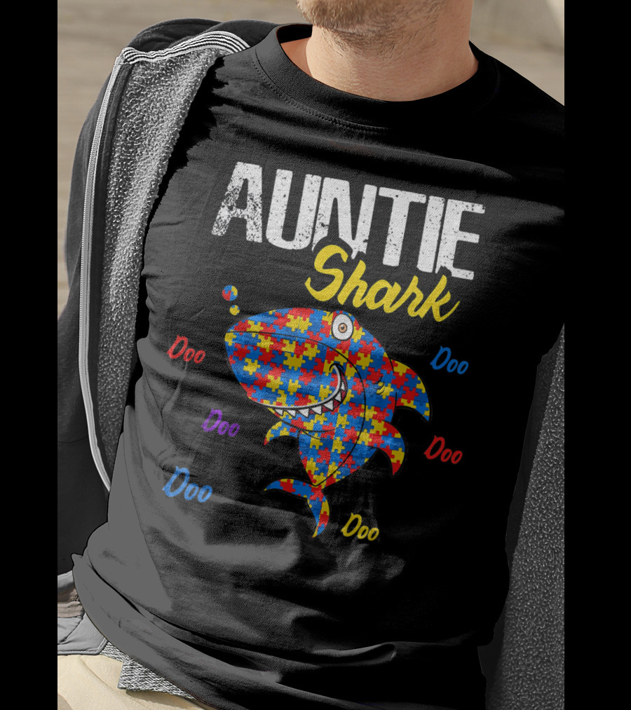 Auntie Shark Autism Awareness Doo Doo Puzzle T-Shirt