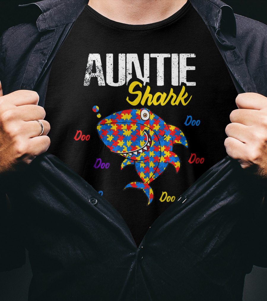 Auntie Shark Autism Awareness Doo Doo Puzzle T-Shirt