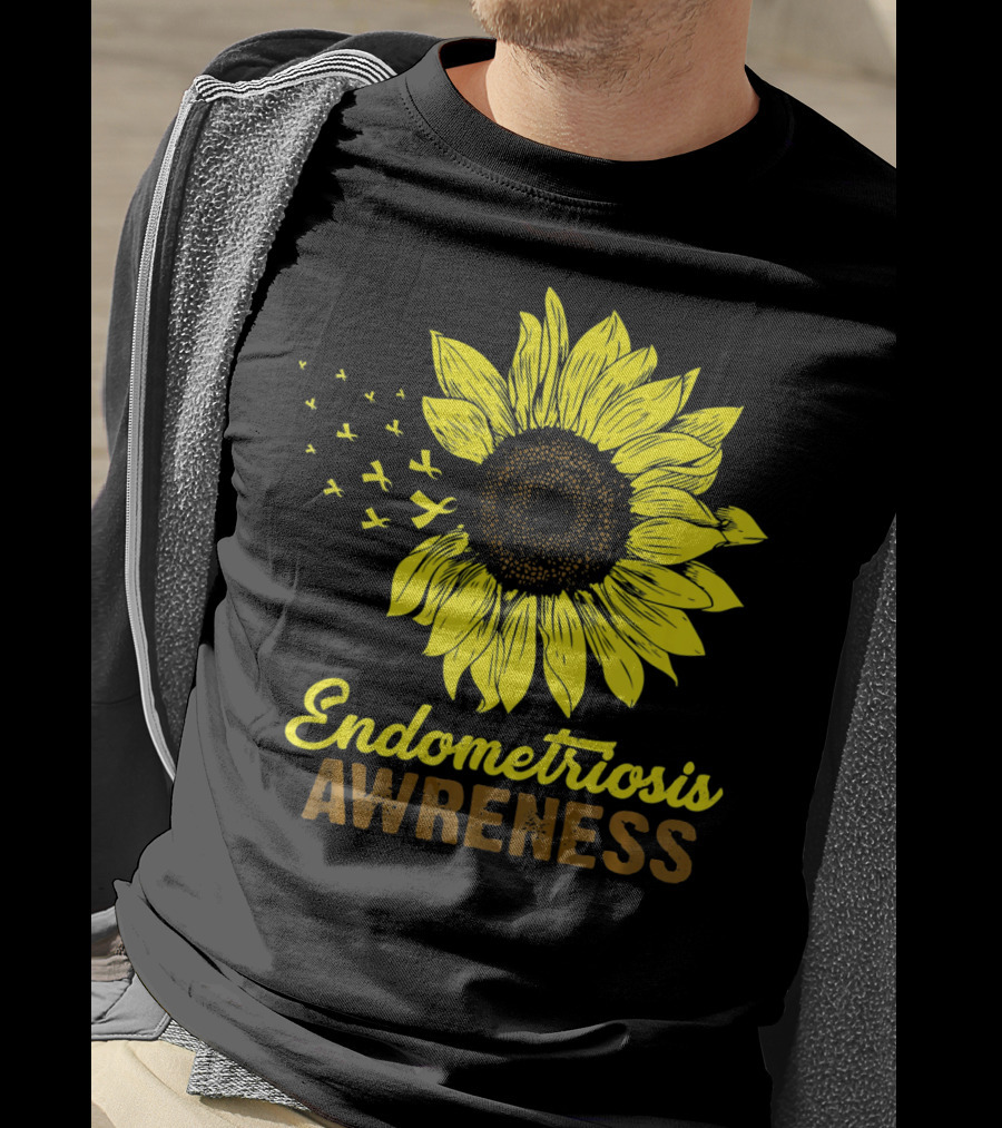 Endometriosis Awareness Yellow Ribbon Sunflower T-Shirt