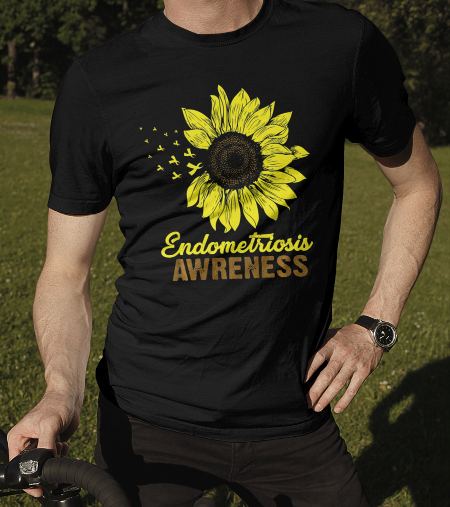 Endometriosis Awareness Yellow Ribbon Sunflower T-Shirt