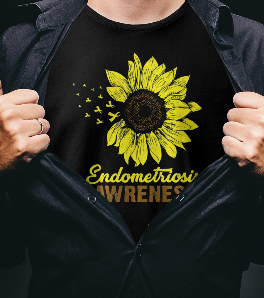 Endometriosis Awareness Yellow Ribbon Sunflower T-Shirt